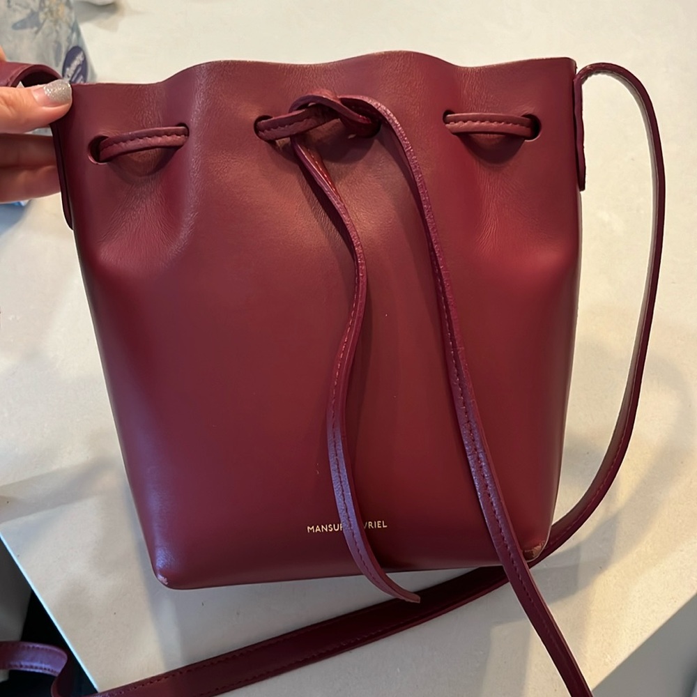 Mansur Gavriel Mini Leather Bucket Bag wine/red